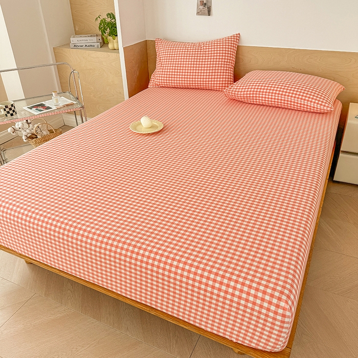 91家纺网 家纺一手货源 找家纺 晓时候 2025新款100%全棉色织水洗棉床笠全棉床笠纯棉床笠 粉小格