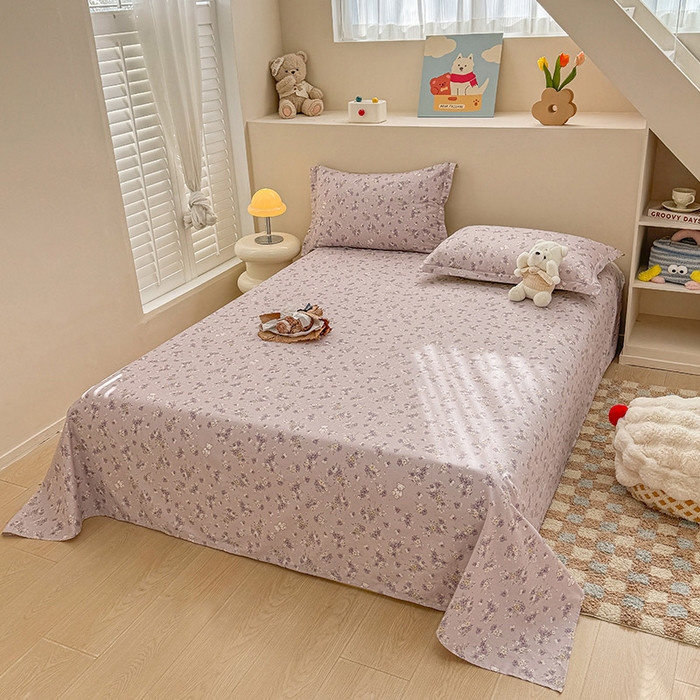 91家纺网 家纺一手货源 找家纺 绵庭家纺 2025新款12868全棉套件单品系列二单床单 雅园漫游-紫