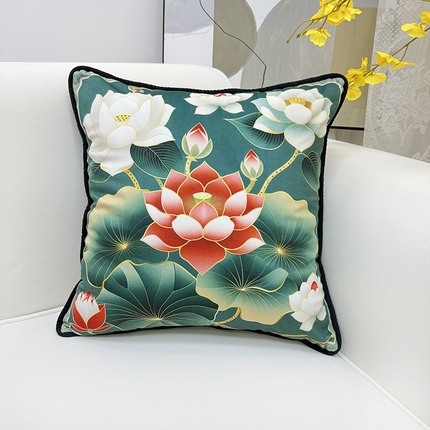 91家纺网 家纺一手货源 找家纺 （总）爱家居 2025新款抱枕沙发新中式靠垫轻奢高级感靠枕床头大靠背正方形抱枕套卡通花卉