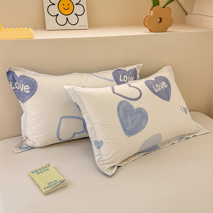 91家纺网 家纺一手货源 找家纺 绵庭家纺 2025新款12868全棉套件单品系列二单枕套 奶油爱心