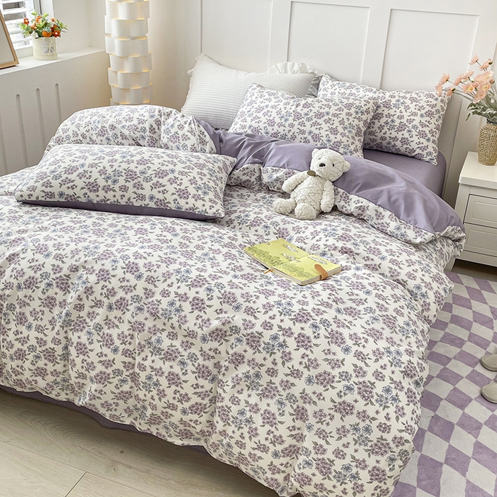 91家纺网 家纺一手货源 找家纺 汣沐生活 2025新款针织棉印花款四件套 紫郁