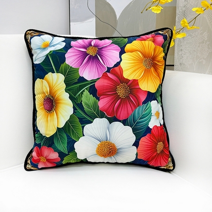 爱家居 2025新款抱枕沙发新中式靠垫轻奢高级感靠枕床头大靠背正方形抱枕套卡通花卉 安娜花园