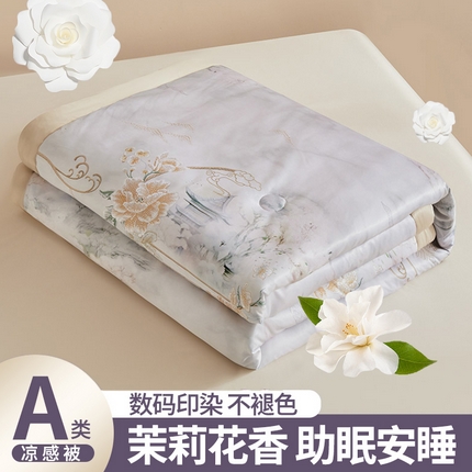 91家纺网 家纺一手货源 找家纺 兴邦 2026新款直播爆款夏被花香凉感数码印花夏凉被空调被可机洗被芯 兰亭序