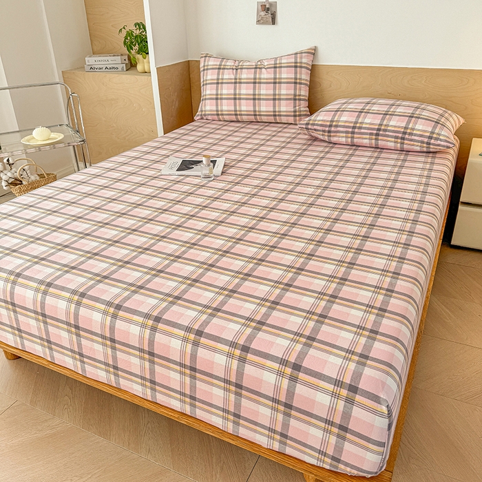 91家纺网 家纺一手货源 找家纺 晓时候 2025新款100%全棉色织水洗棉床笠全棉床笠纯棉床笠 简兮粉