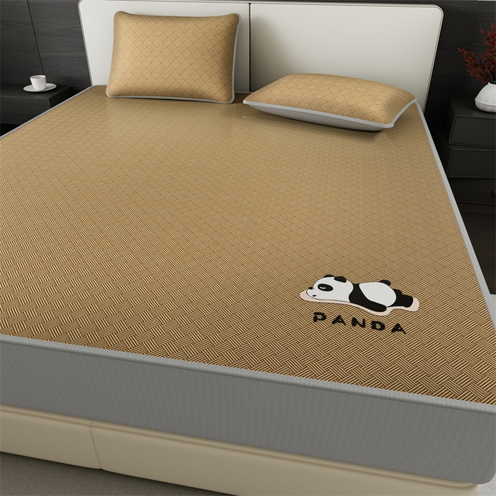 91家纺网 家纺一手货源 找家纺 叠派家纺  2025新款5A抗菌A类冰丝凉席-饼干花熊猫款 床笠-熊猫-棕色