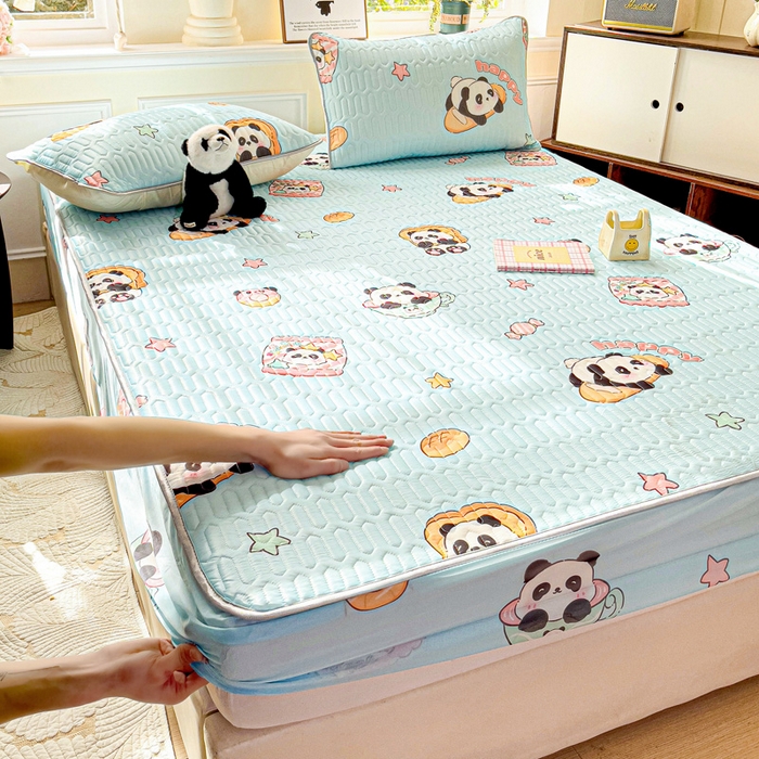 91家纺网 家纺一手货源 找家纺 富馨莱 2025新款A类凉感丝空气纤维凉席床笠款 熊猫宝宝