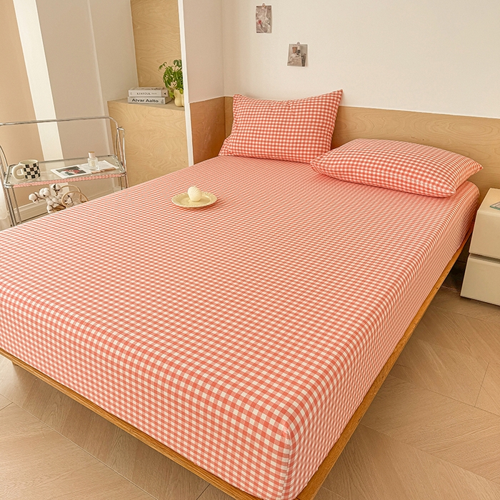 91家纺网 家纺一手货源 找家纺 晓时候 2025新款100%全棉色织水洗棉床笠全棉床笠纯棉床笠 粉小格