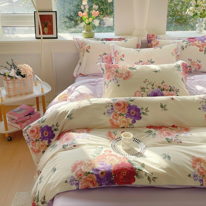 91家纺网 家纺一手货源 找家纺 铭博家纺 新款直播爆款网红全棉四件套13070印花吊边一字绣纯棉被套工艺款 宁洛薇1