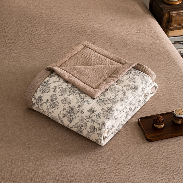 91家纺网 家纺一手货源 找家纺 吾诺 2025新建全棉印花泡泡双层纱大豆夏被子被芯全棉夏被四件套夏凉被空调被 蝶恋