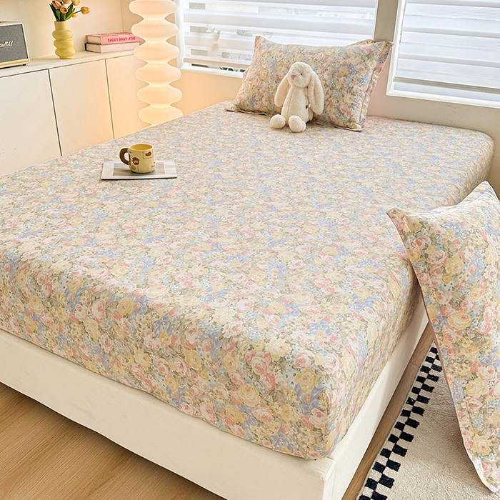 91家纺网 家纺一手货源 找家纺 2025新款12868全棉套件单品系列二单床笠 暖阳绿意