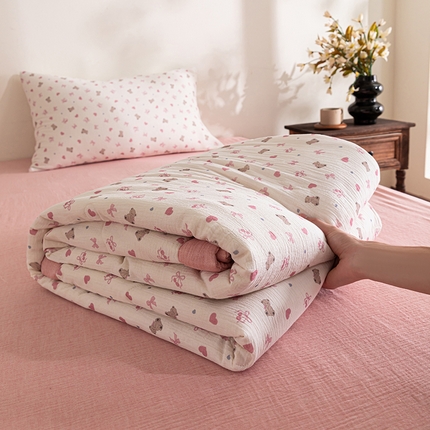 91家纺网 家纺一手货源 找家纺 （总）吾诺 2025新建全棉印花泡泡双层纱大豆夏被子被芯全棉夏被四件套夏凉被空调被