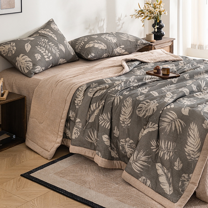 91家纺网 家纺一手货源 找家纺 吾诺 2025新建全棉印花泡泡双层纱大豆夏被子被芯全棉夏被四件套夏凉被空调被 北欧森林