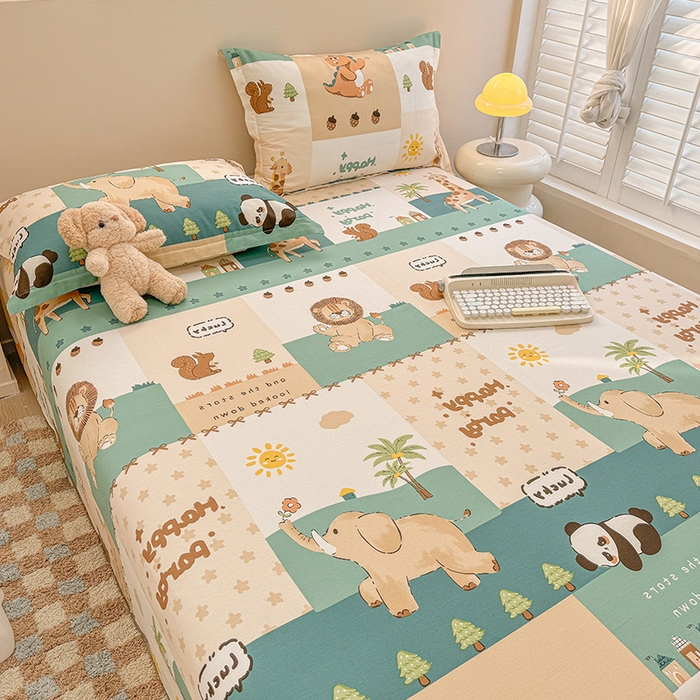 91家纺网 家纺一手货源 找家纺 绵庭家纺 2025新款12868全棉套件单品系列二单床单 玩趣森林