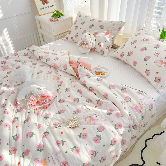 91家纺网 家纺一手货源 找家纺 太阳树家纺 2025新款A类母婴级双层纱大豆被大豆纤维夏被 曼塔玫瑰