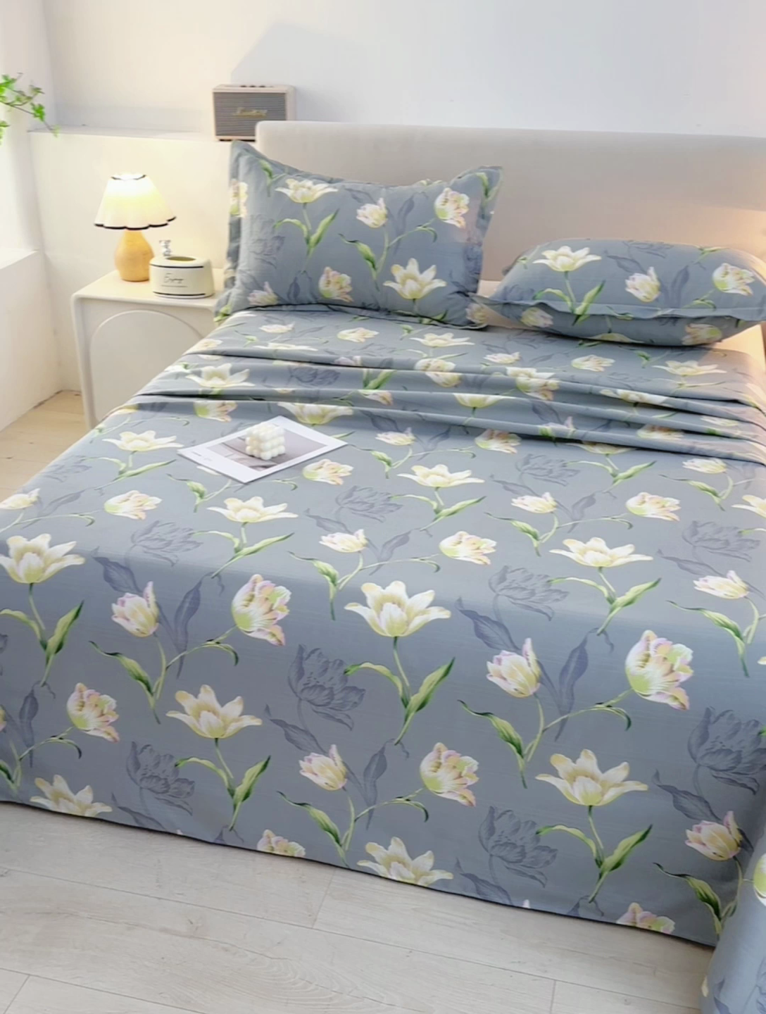 91家纺网 家纺一手货源 找家纺 润淳家居 2025新款老粗布三件套及单品 花季梦 灰