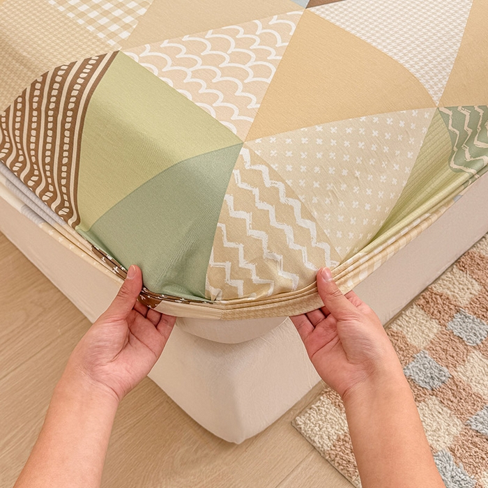 91家纺网 家纺一手货源 找家纺 2025新款12868全棉套件单品系列二单床笠 云峰-绿