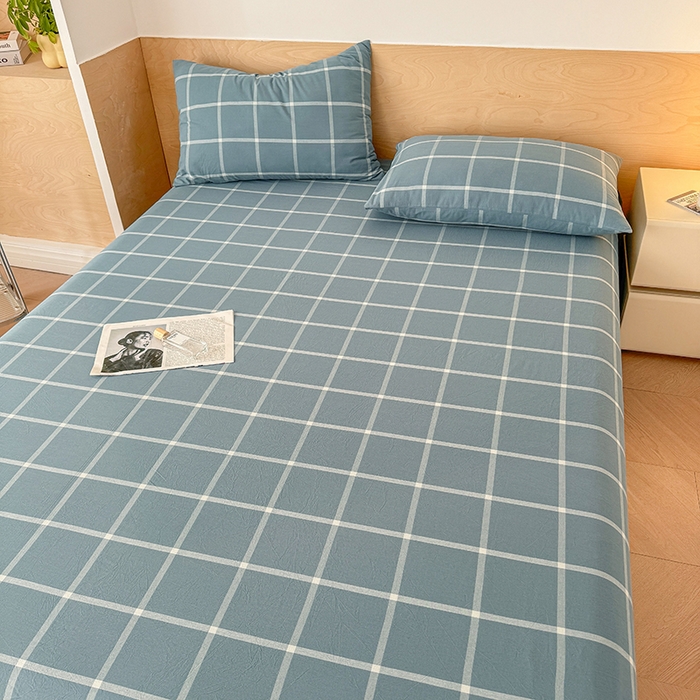 91家纺网 家纺一手货源 找家纺 晓时候 2025新款100%全棉色织水洗棉床单全棉床单纯棉床单 海蓝格