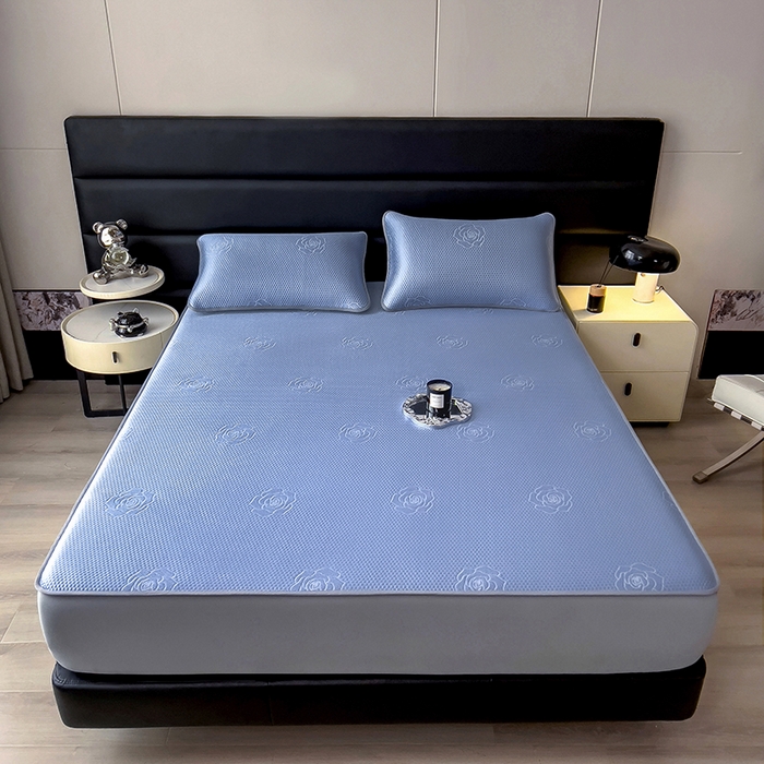 91家纺网 家纺一手货源 找家纺 欧邦 2025新款A类3D提花冰豆豆床笠款凉席 床笠款-蓝灰