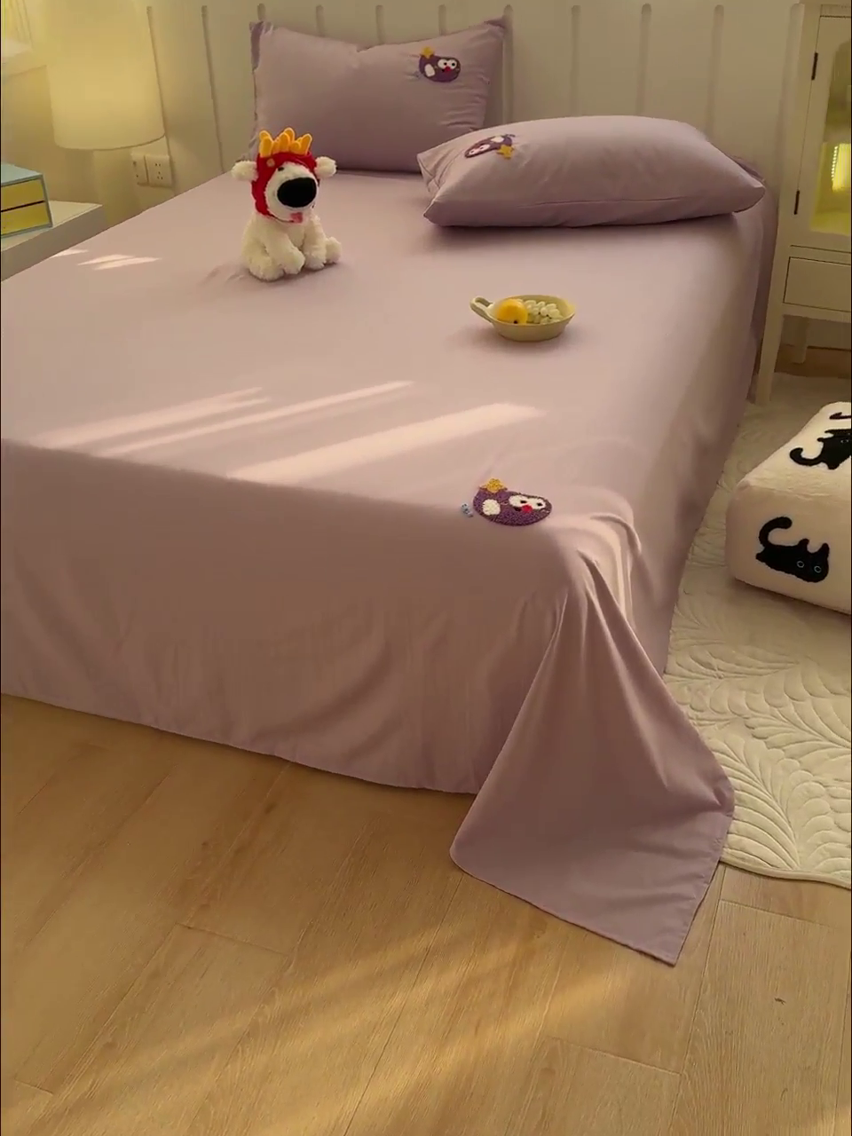 91家纺网 家纺一手货源 找家纺 曼谷家纺 2025新款软糯毛巾绣水洗棉床单床笠枕套纯色床单床笠枕套单品 茄子-紫色