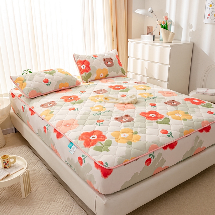 91家纺网 家纺一手货源 找家纺 云玲时尚 2025新款三防磨毛防水夹棉单人枕套 花朵小熊