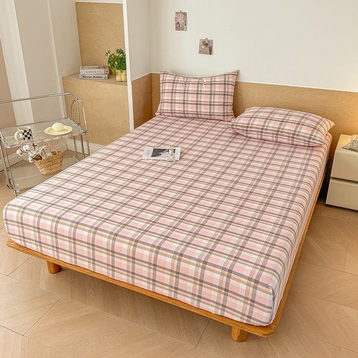 91家纺网 家纺一手货源 找家纺 晓时候 2025新款100%全棉色织水洗棉床笠全棉床笠纯棉床笠 简兮粉