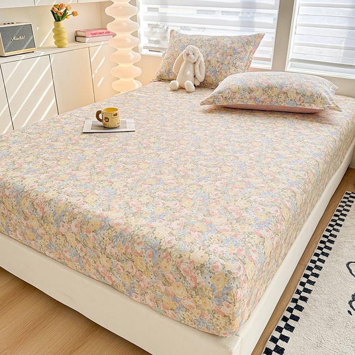 91家纺网 家纺一手货源 找家纺 2025新款12868全棉套件单品系列二单床笠 暖阳绿意