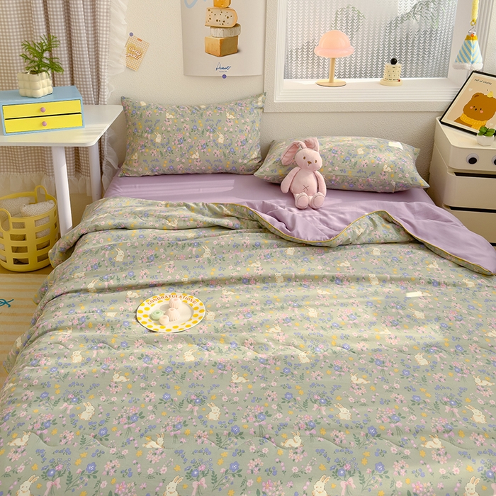 91家纺网 家纺一手货源 找家纺 太阳树家纺 2025新款A类母婴级双层纱大豆被大豆纤维夏被 花园兔