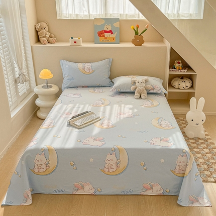 绵庭家纺 2025新款12868全棉套件单品系列二单床单 月亮兔