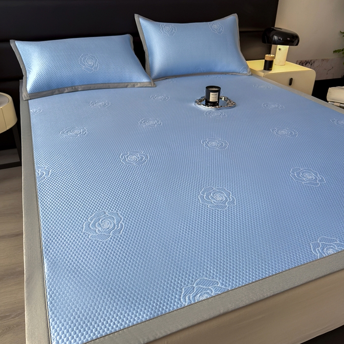 91家纺网 家纺一手货源 找家纺 欧邦 2025新款A类3D立体提花冰豆豆凉席 冰豆豆-清雅蓝