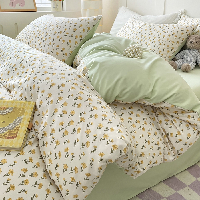 91家纺网 家纺一手货源 找家纺 汣沐生活 2025新款针织棉印花款四件套 舒芙蕾