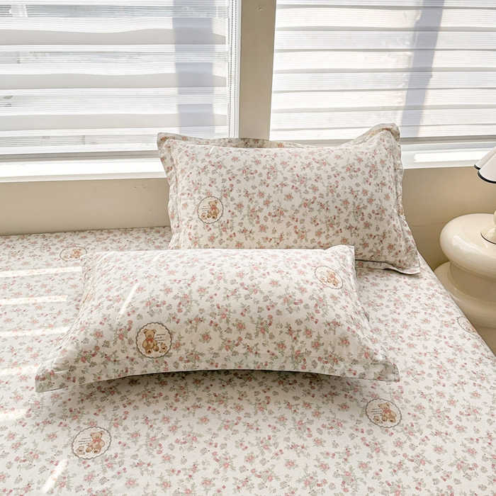 91家纺网 家纺一手货源 找家纺 绵庭家纺 2025新款12868全棉套件单品系列二单枕套 清茶小熊-米