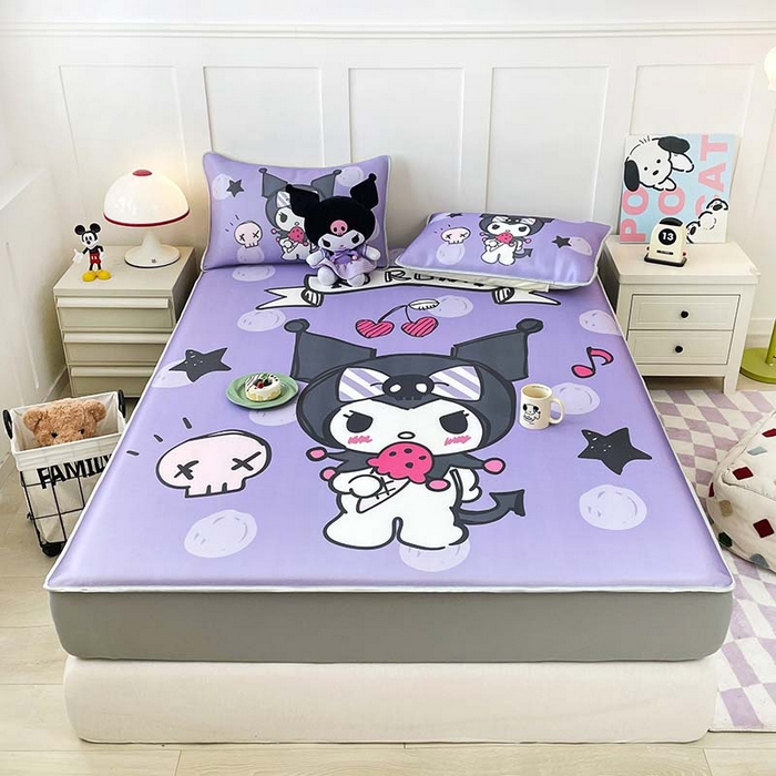 91家纺网 家纺一手货源 找家纺 米帛家纺 2025新款大版三丽鸥碳光冰丝软凉席床笠款 圆点酷洛米