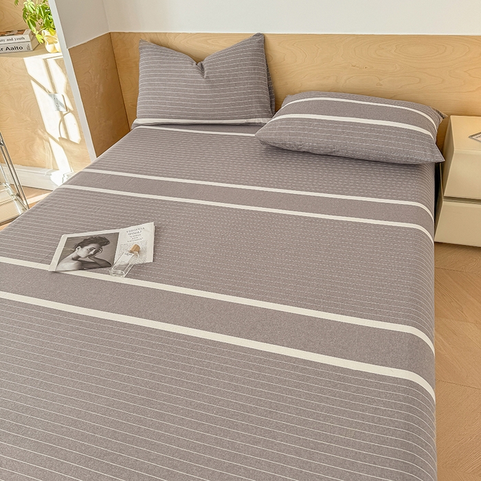 91家纺网 家纺一手货源 找家纺 晓时候 2025新款100%全棉色织水洗棉床单全棉床单纯棉床单 灰细条