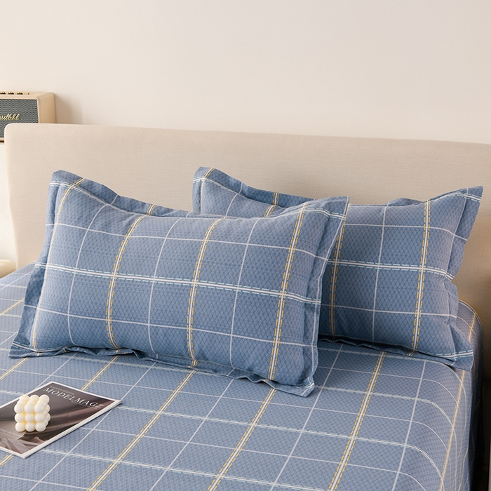 91家纺网 家纺一手货源 找家纺 润淳家居 2025新款老粗布三件套及单品 浪漫格 蓝