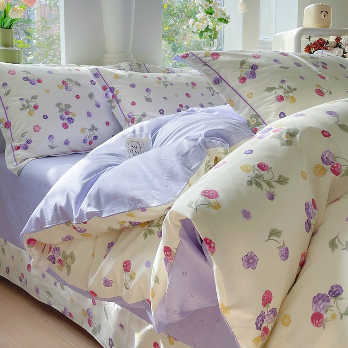 91家纺网 家纺一手货源 找家纺 铭博家纺 新款直播爆款网红全棉四件套13070印花吊边一字绣纯棉被套工艺款 樱桃可可