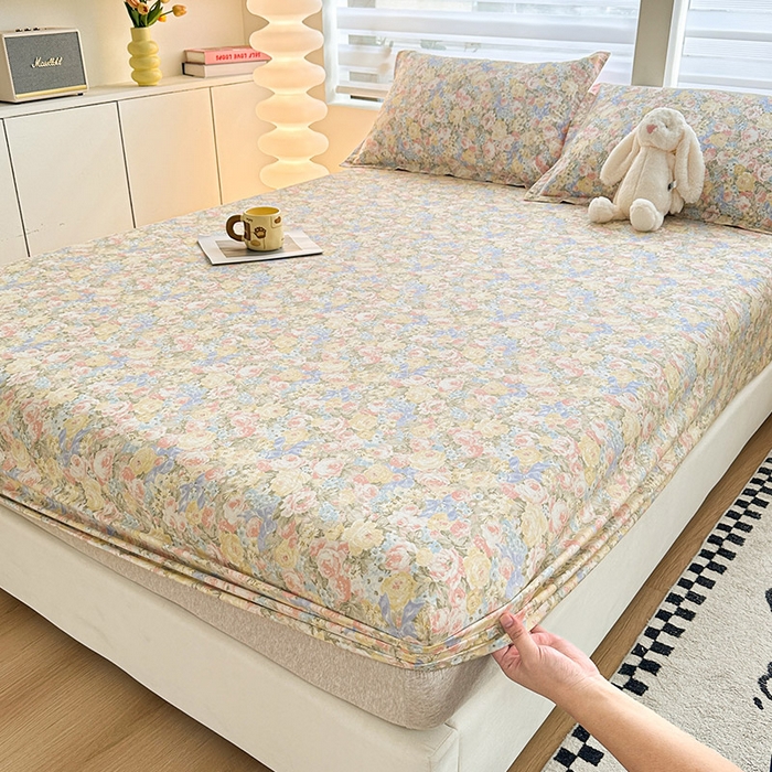 91家纺网 家纺一手货源 找家纺 2025新款12868全棉套件单品系列二单床笠 暖阳绿意