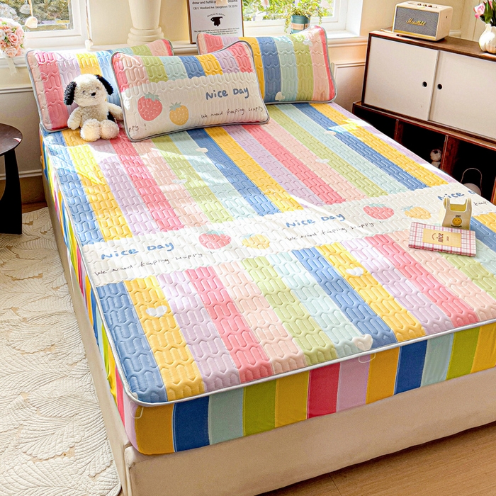 91家纺网 家纺一手货源 找家纺 富馨莱 2025新款A类凉感丝空气纤维凉席床笠款 彩虹桥