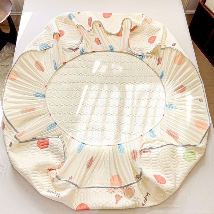 91家纺网 家纺一手货源 找家纺 富馨莱 2025新款A类凉感丝空气纤维凉席床笠款 点点熊宝