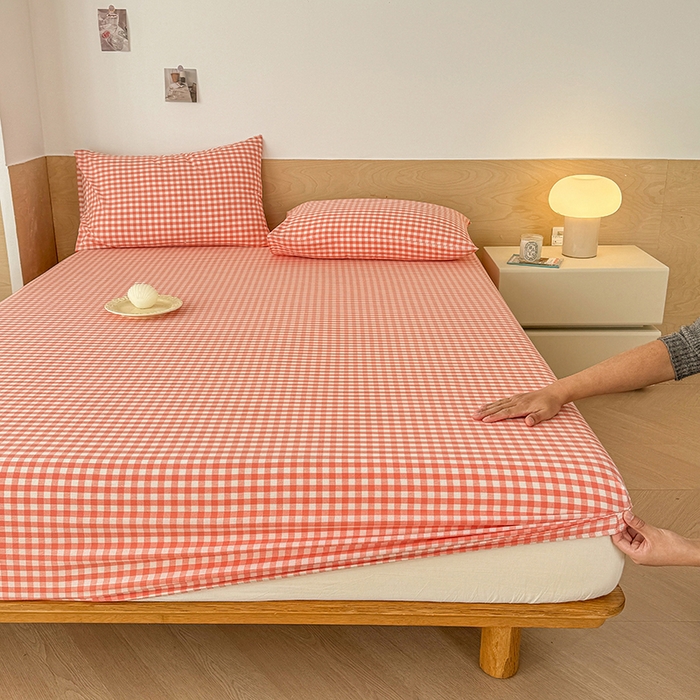 91家纺网 家纺一手货源 找家纺 晓时候 2025新款100%全棉色织水洗棉床笠全棉床笠纯棉床笠 粉小格