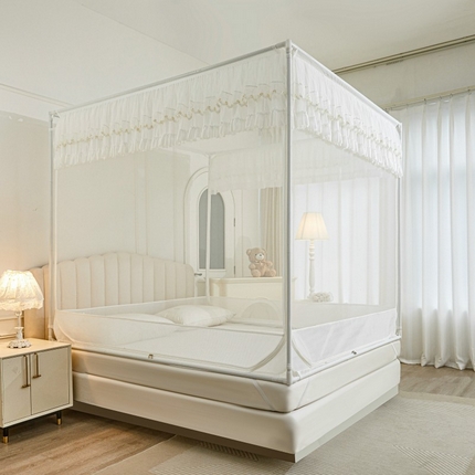 梦尔佳蚊帐 2025新款双层花边全包围全底款和床笠款三开门蚊帐-863系列青春亮丽 洁白