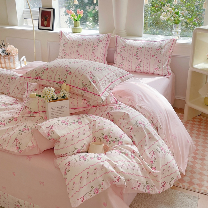 91家纺网 家纺一手货源 找家纺 铭博家纺 新款直播爆款网红全棉四件套13070印花吊边一字绣纯棉被套工艺款 潮汐心语