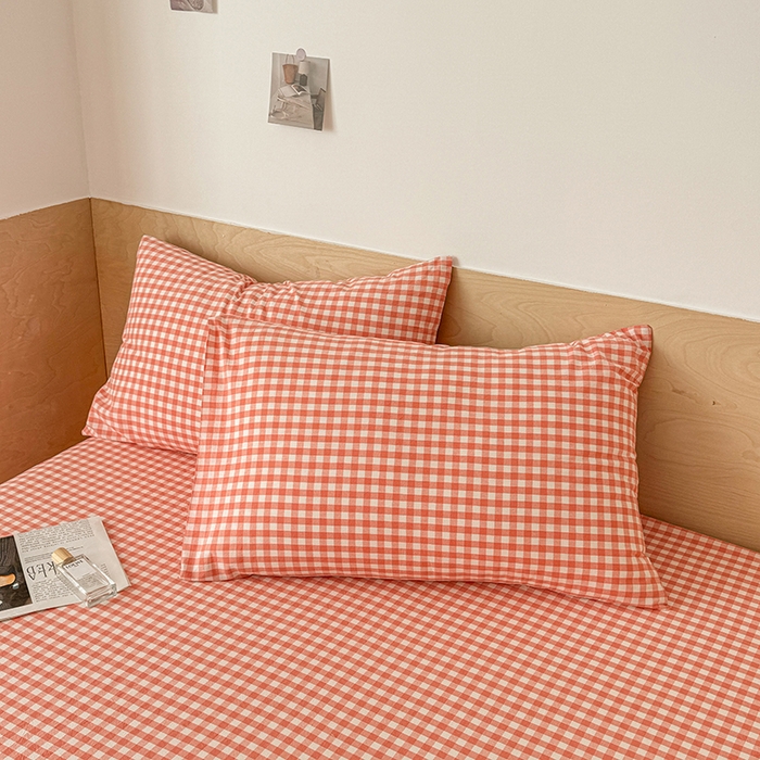 91家纺网 家纺一手货源 找家纺 晓时候 2025新款100%全棉色织水洗棉床单全棉床单纯棉床单 粉小格