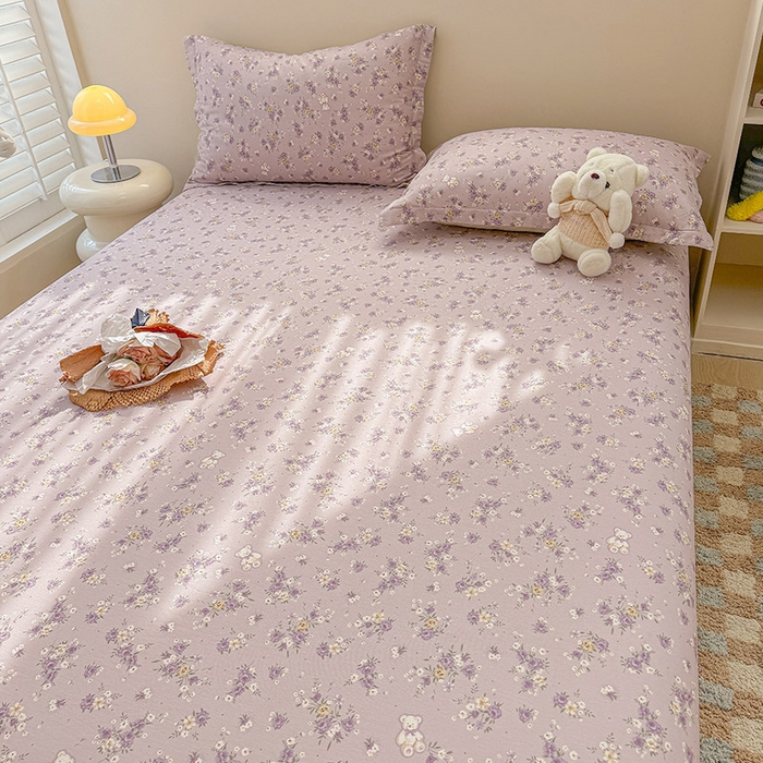 91家纺网 家纺一手货源 找家纺 2025新款12868全棉套件单品系列二单床笠 雅园漫游-紫