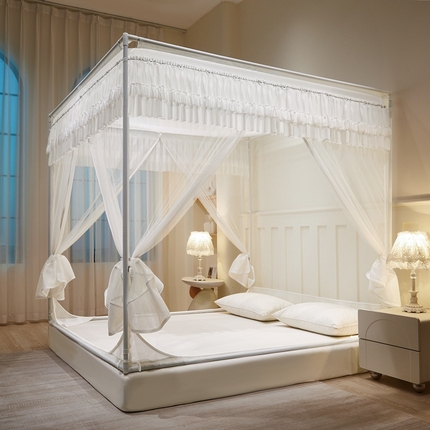 梦尔佳蚊帐 2025新款双层花边床笠式三开门蚊帐-858怜香惜玉系列 富贵白