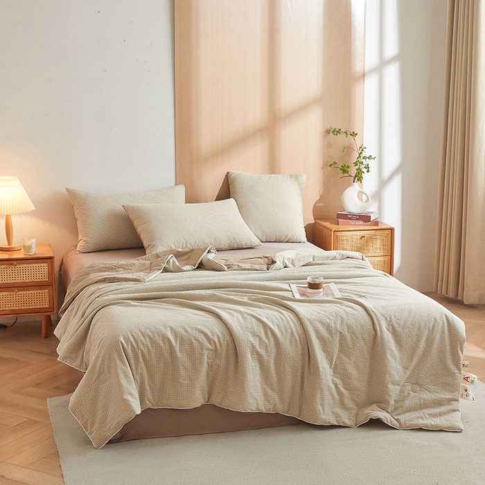 91家纺网 家纺一手货源 找家纺 金喜2025新疆棉棉花被全棉夏被春秋被冬被四季被-无印风棉花被单被系列 夏末蓝