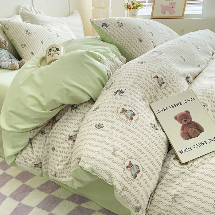 91家纺网 家纺一手货源 找家纺 汣沐生活 2025新款针织棉印花款四件套 清风小记