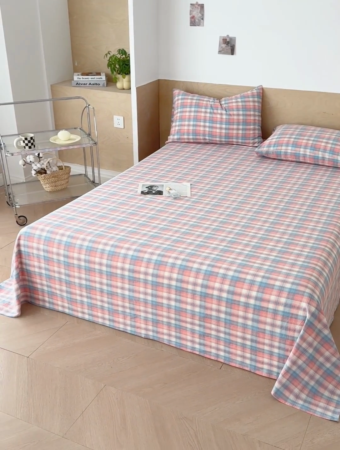 91家纺网 家纺一手货源 找家纺 晓时候 2025新款100%全棉色织水洗棉床单全棉床单纯棉床单 云舒粉