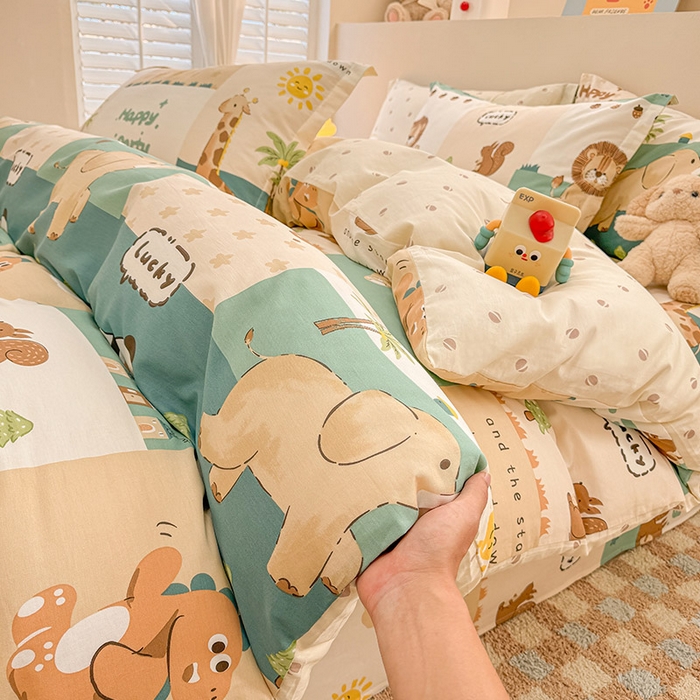 91家纺网 家纺一手货源 找家纺 绵庭家纺 2025新款12868全棉套件单品系列二四件套 玩趣森林