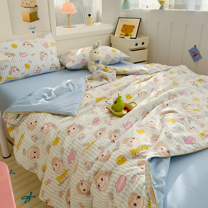 91家纺网 家纺一手货源 找家纺 太阳树家纺 2025新款A类母婴级双层纱大豆被大豆纤维夏被 不二家