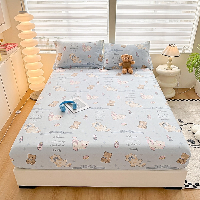 91家纺网 家纺一手货源 找家纺 2025新款12868全棉套件单品系列二单床笠 奶油阿布-蓝